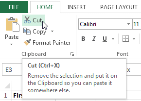 cell cut command - ऍम एस एक्सेल में सेल Cell in MS Excel